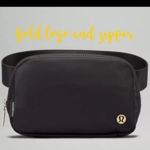 Lululemon Everywhere Belt Bag - Black/Gold Logo and Zipper NWT